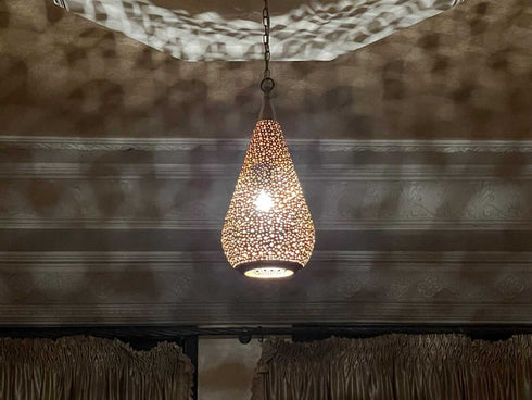 Hand-Engraved Moroccan Brass Pendant Light – Teardrop Lamp (PL 1069)